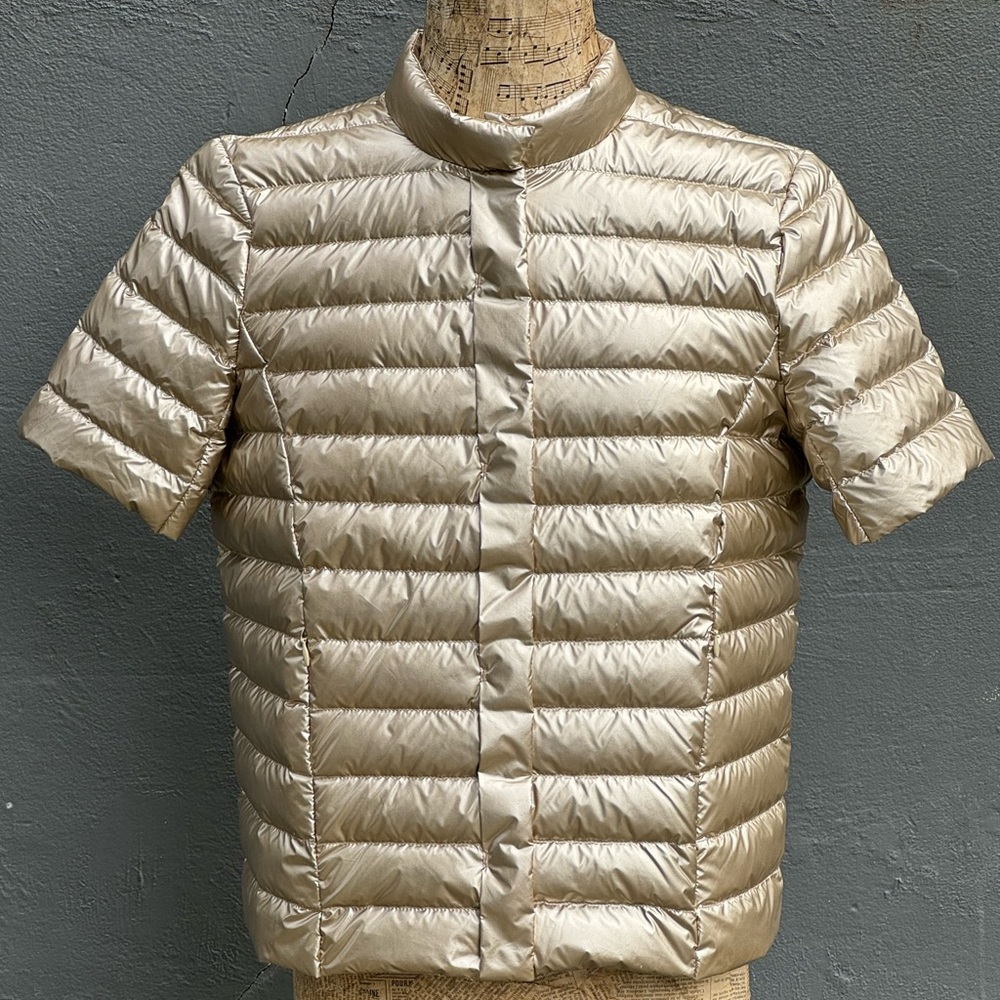 J. McLaughlin gold short sleeve cropped puffer jacket size S women